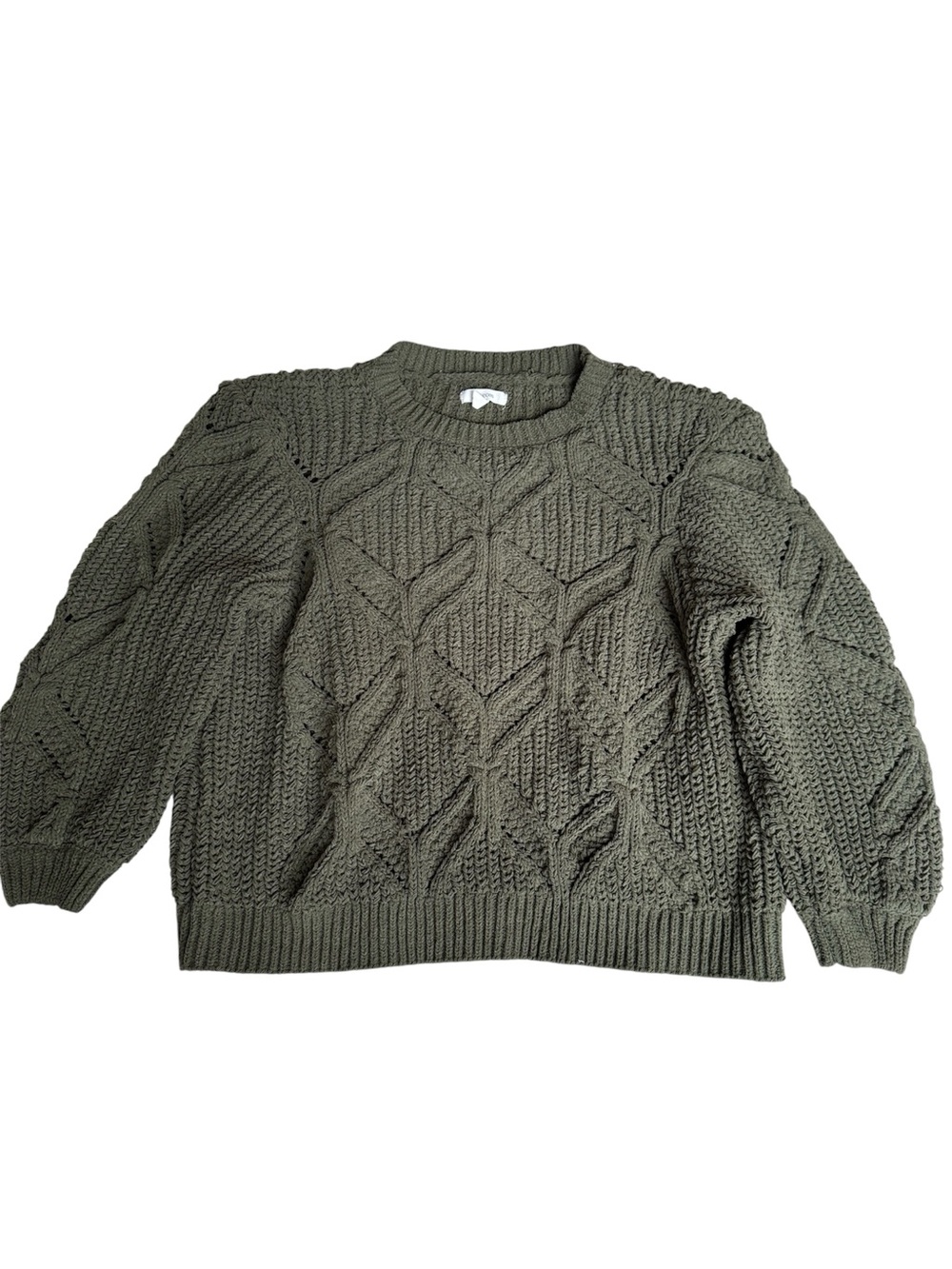 Women’s Olive Cable Knit Crewneck Sweater
